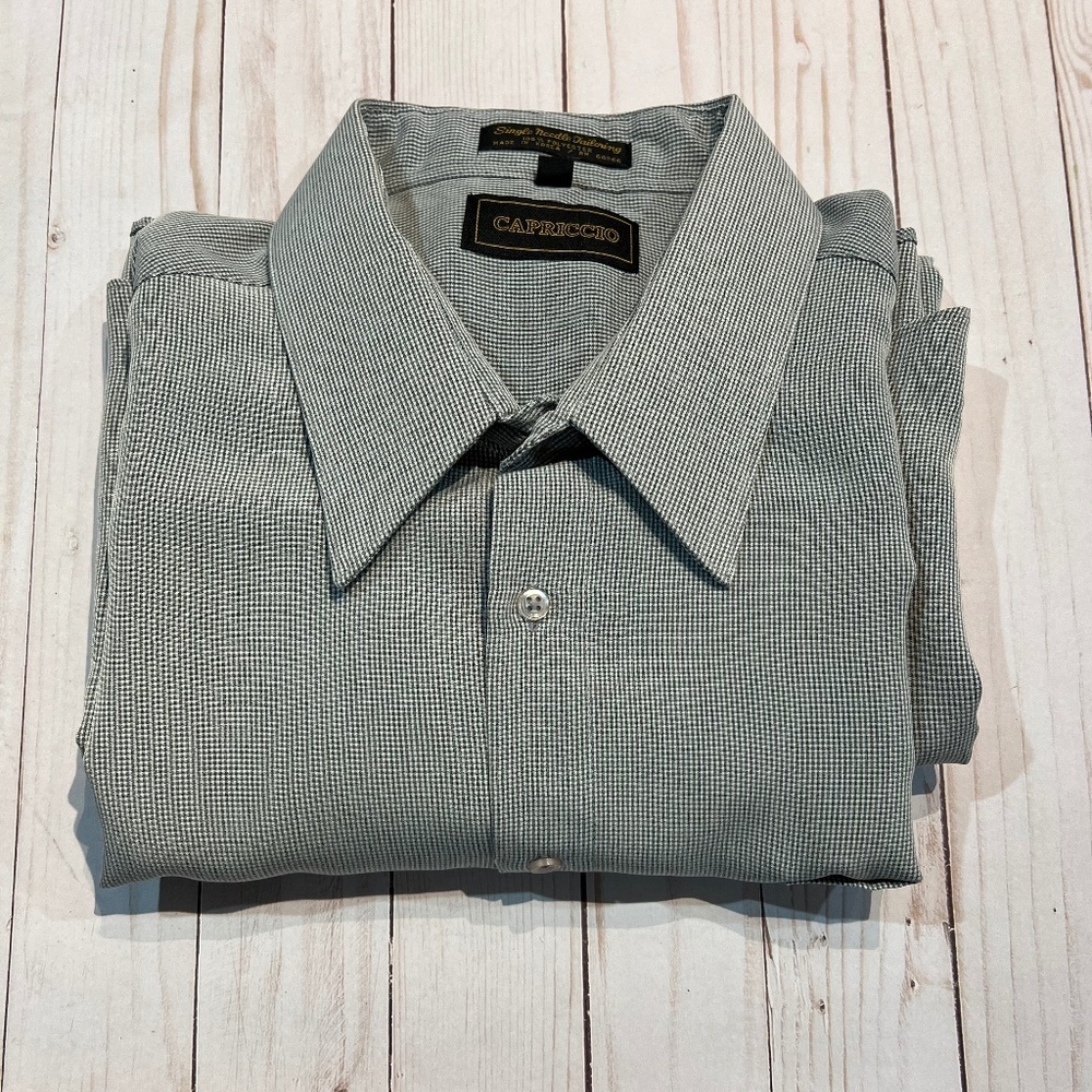 Capriccio Mens Button Down Dress Long Sleeve Light Grey Shirt, Size XXL